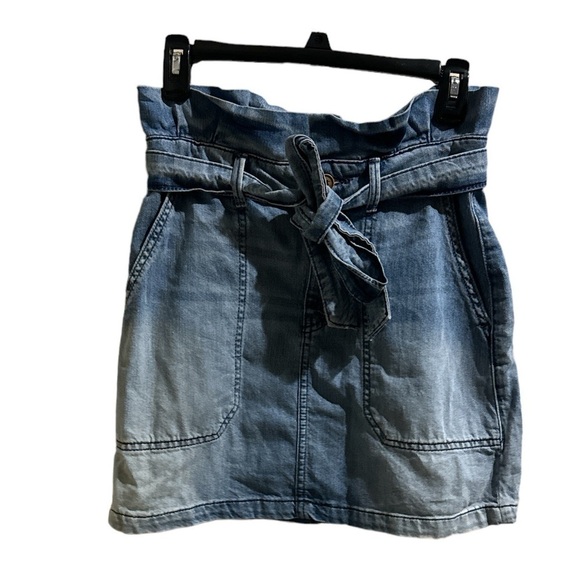 Free people skirt denim paper bag Jean‎ deep pockets sash belt size 2 cotton - Picture 1 of 4